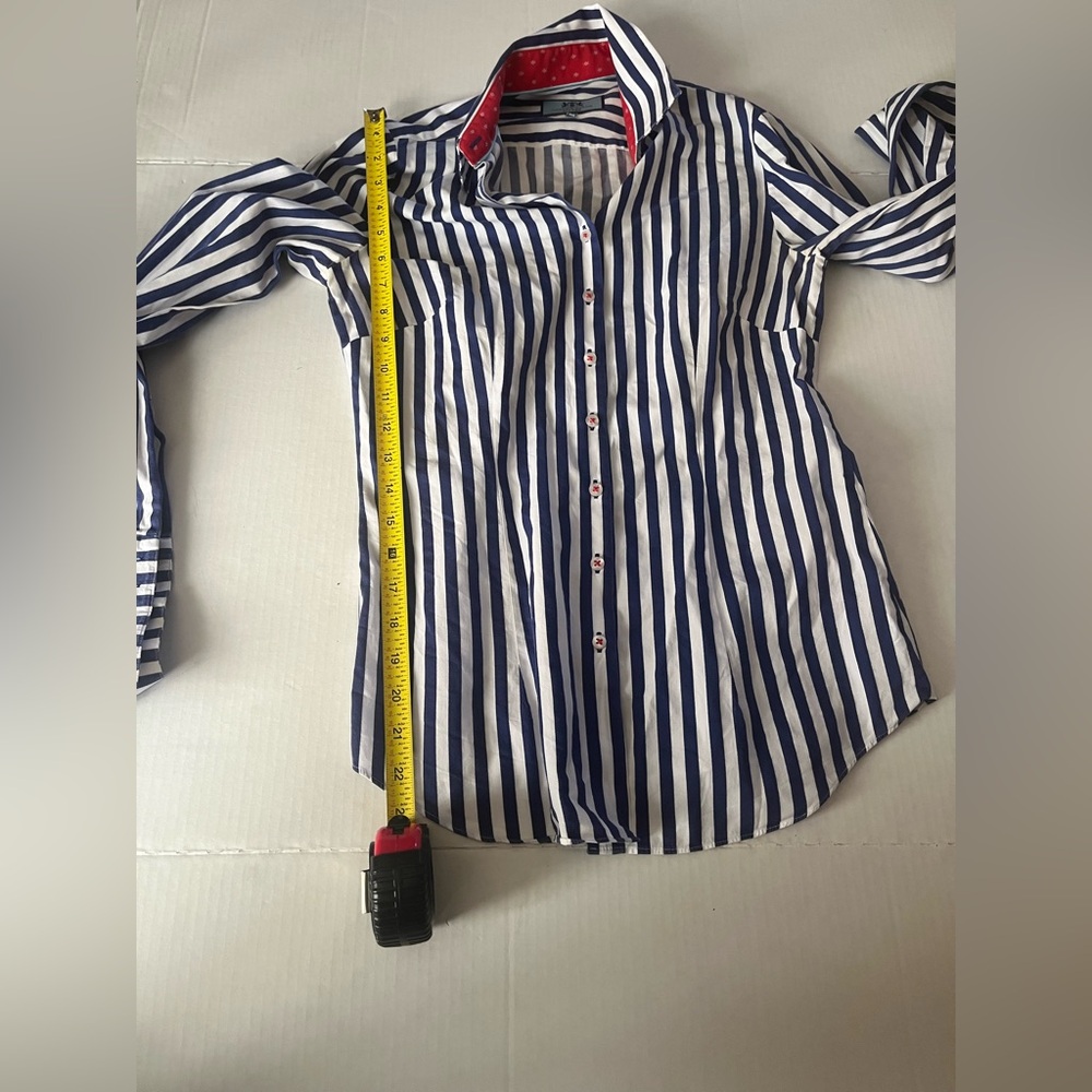 Striped Navy and White Men's Button-Down Shirt -Hawes & Curtis fitted - Picture 4 of 6